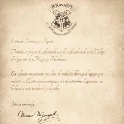 Una carta de Hogwarts para la Domi